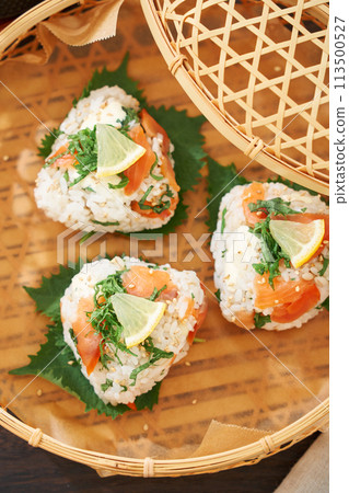 Smoked salmon rice balls Smoked salmon rice balls 113500527