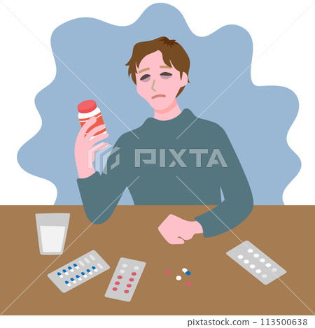 A man taking a lot of medicine A man taking a lot of medicine 113500638