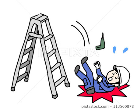 一名工人從活梯上摔下來的插圖 113500878