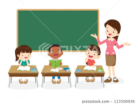 students and teacher in classroom 113500936