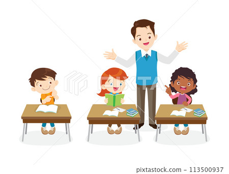 students and teacher in classroom 113500937