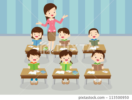 students and teacher in classroom 113500950