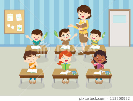 students and teacher in classroom students and teacher in classroom 113500952