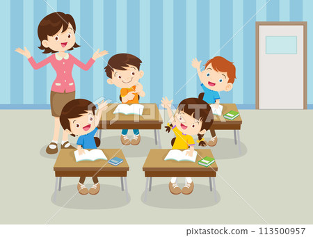 students and teacher in classroom 113500957