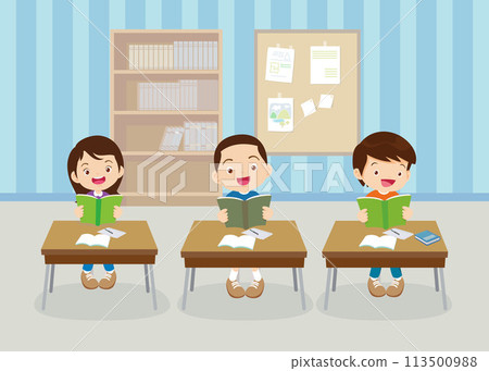 students and teacher in classroom 113500988