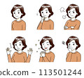 Illustration of a set of facial expressions of middle-aged women 113501244