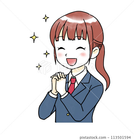 一個閃閃發光、快樂的女學生的水彩風格插圖 一個閃閃發光、快樂的女學生的水彩風格插圖 113501594