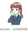 Watercolor illustration of a female student with a troubled expression 113501599