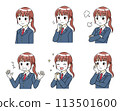 Illustration of female student facial expression difference set 113501600
