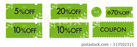 Sale coupon vector icon set of matcha green plants Sale coupon vector icon set of matcha green plants 113502315