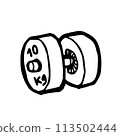 Dumbbell, a digital art of 10 kg of metal weight bodybuilding hand drawn icon illustration isolated on white background. 113502444