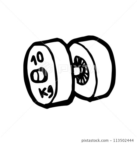Dumbbell, a digital art of 10 kg of metal weight bodybuilding hand drawn icon illustration isolated on white background. Dumbbell, a digital art of 10 kg of metal weight bodybuilding hand drawn icon illustration isolated on white background. 113502444