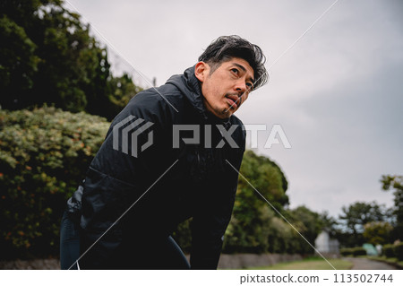 Running, jogging, out of breath, male Running, jogging, out of breath, male 113502744