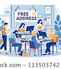 在有免費地址的辦公室工作的場景 113503742