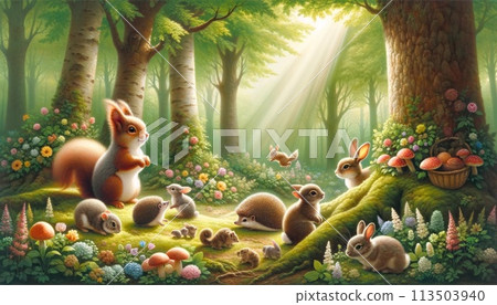 Illustration of animals in the forest Illustration of animals in the forest 113503940