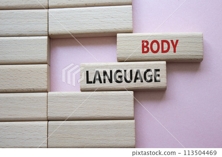 Body Language symbol. Concept words Body Language on wooden blocks. Beautiful pink background. Business and Body Language concept. Copy space Body Language symbol. Concept words Body Language on wooden blocks. Beautiful pink background. Business and Body Language concept. Copy space 113504469