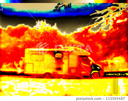 Thermal image, caravan vehicle. Thermal image, caravan vehicle. 113505487