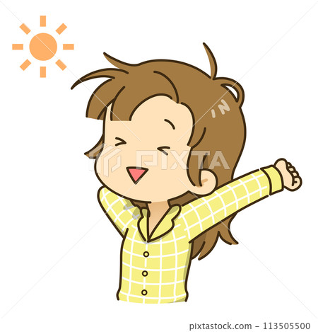 A woman stretching after waking up 113505500