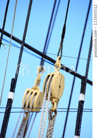 Masts and rope of sailing ship. Masts and rope of sailing ship. 113505512