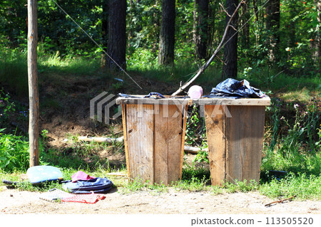 bins in pine forest, Pile of garbage bins in pine forest, Pile of garbage 113505520