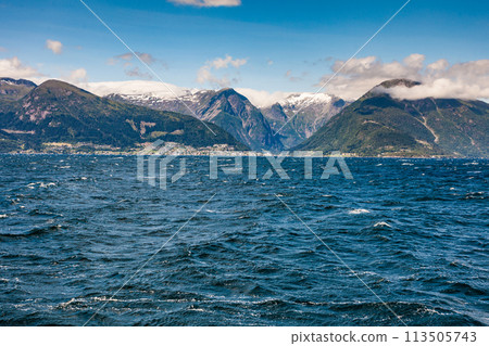 Norwegian fjord seen from ferry boat Norwegian fjord seen from ferry boat 113505743