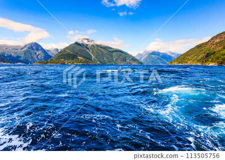 Norwegian fjord seen from ferry boat Norwegian fjord seen from ferry boat 113505756