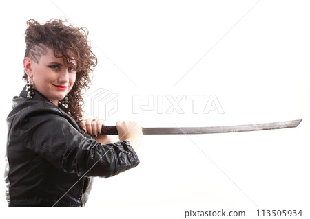 piercing woman curly girl and sword 113505934