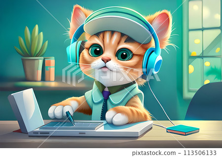 little kitty listen to the music 113506133
