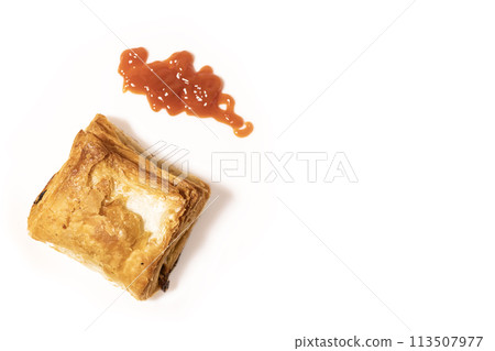 Veg puff pastry with ketchup isolated on white background 113507977