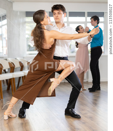 Couple young woman and man dancing tango 113508027