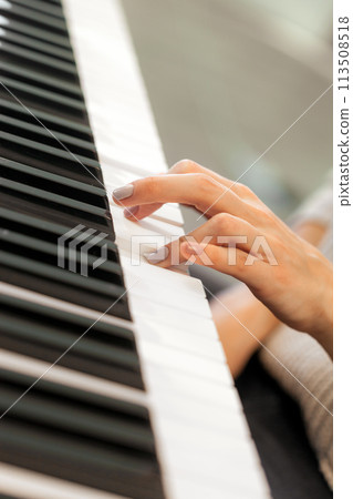 Closeup of hands playing piano. Music and hobby concept Closeup of hands playing piano. Music and hobby concept 113508518