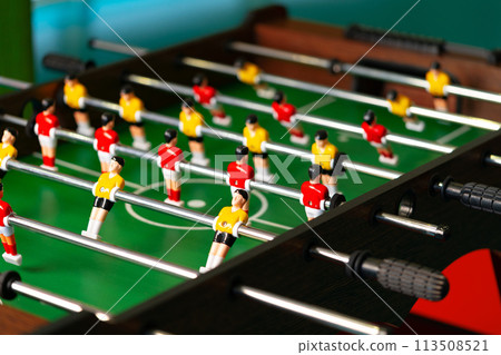 Close Up of a Foosball Table With Foosball Players 113508521