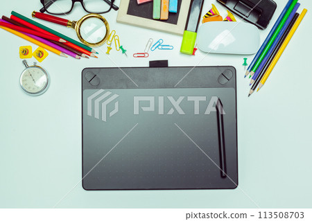 Concept artist desktop. Graphics tablet 113508703