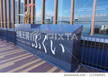 Fukui Station - "Fukui, the Kingdom of Dinosaurs" monument on the rooftop plaza of the Fukui City Tourism Exchange Center 113508981