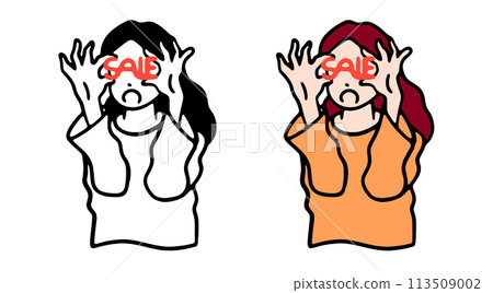 一位女士對銷售感到驚訝的插圖素材 113509002