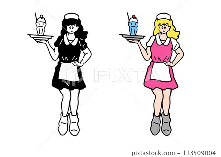一個女人拿著凍糕的插畫素材 113509004