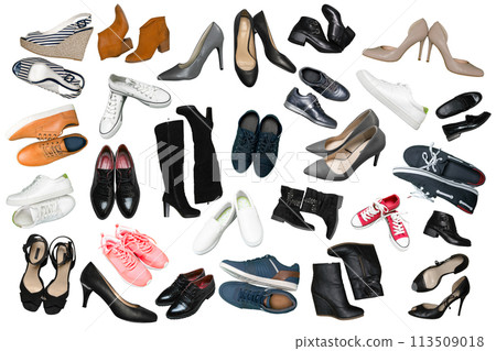 Collection of various types of female shoes over white Collection of various types of female shoes over white 113509018