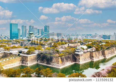 春天的大阪城和櫻花 113509132