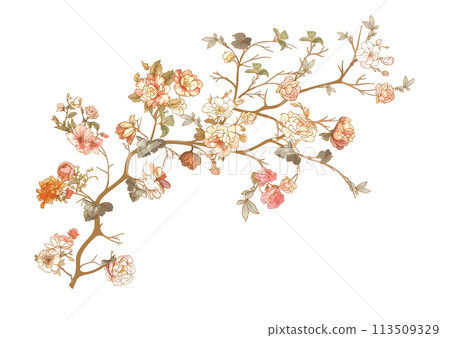 Blossom tree In chinoiserie, botanical style  113509329