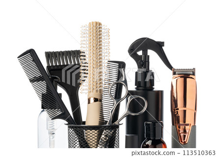 Professional hairdresser tools isolated on white background Professional hairdresser tools isolated on white background 113510363
