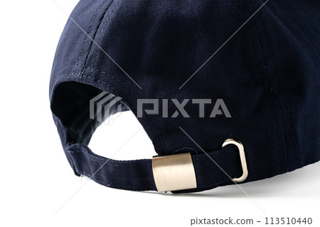 Navy Blue Baseball Cap on a White Background With Clear Lighting Navy Blue Baseball Cap on a White Background With Clear Lighting 113510440