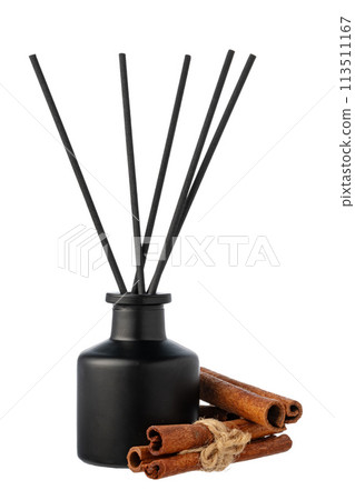 Aromatic diffuser with cinnamon scent isolated on white Aromatic diffuser with cinnamon scent isolated on white 113511167