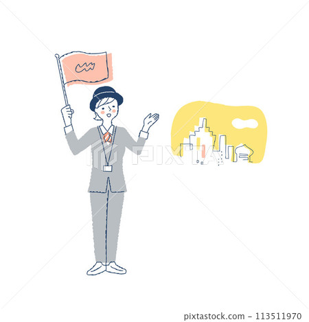 Tour guide woman and streetscape 113511970
