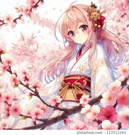 一個穿著和服的女人站在櫻花前 一個穿著和服的女人站在櫻花前 113512263