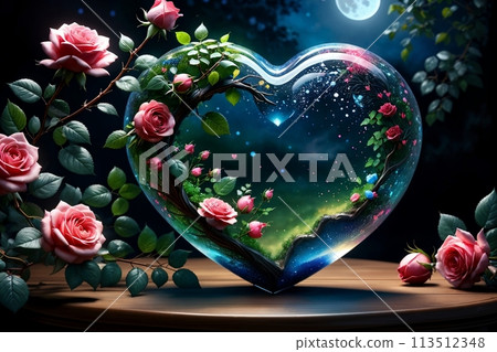red rose in glass heart, love concept 113512348