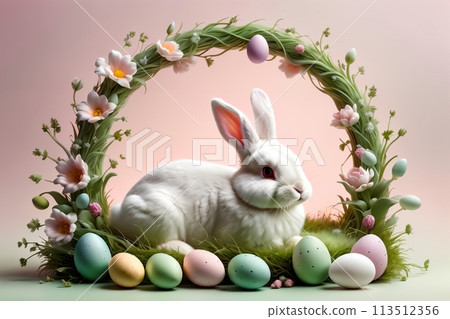 Easter greeting card, colorful Easter eggs 113512356