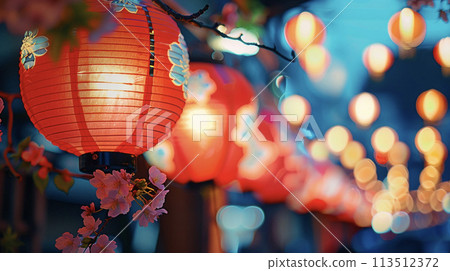 Colorful lanterns from Japanese festivals AI image 113512372