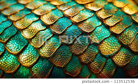 Extreme Close-up of the Scales of a Reptile or Dragon Background - Generative Ai 113512536