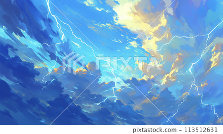 Animated sky with flashing lightning AI image 113512631