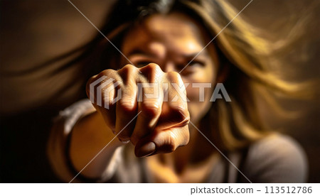 Woman with her Hand Outstretched as a Sign of Stop Against Violence - Generative Ai 113512786